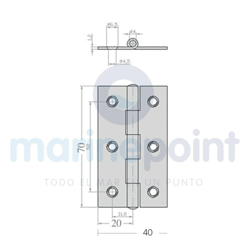 BISAGRA INOX P&S 109060, 70x40mm