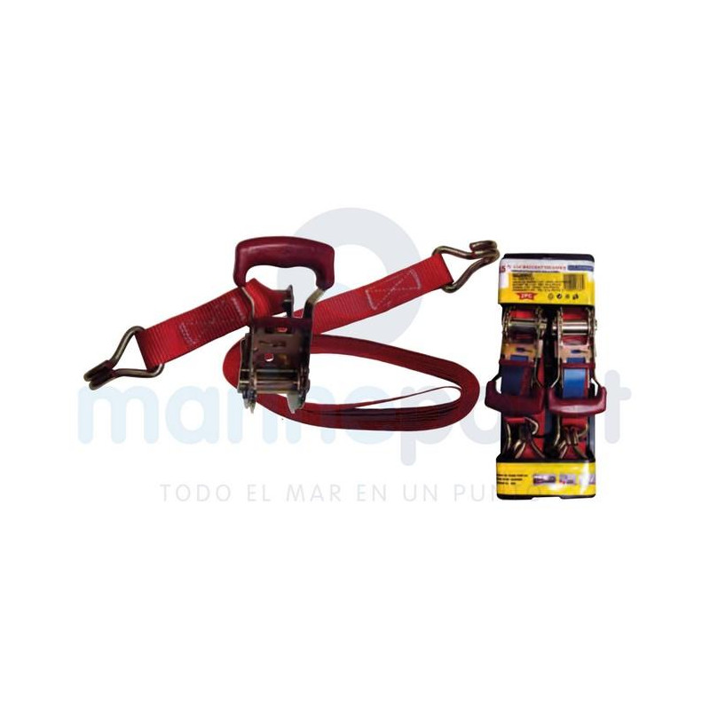 TRINCAJE CINCHAS AMARRE 1 1/16"  ROJO 4,5 m.( PACK DE 2) p/CARGAS 600 Kg...