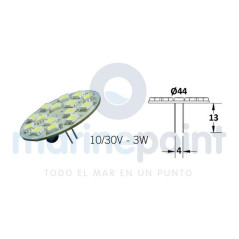 BOMBILLA LED G4 VERT.15leds 10/30v 6000K, 3w, Bco.frío...