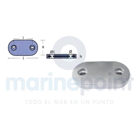 Tecnoseal - ANODO PLACA OVALADA SEA RAY, 200 x 110 x 30 mm