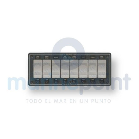 Blue Sea - PANEL 8 INTERRUPTORES ILUMINADOS, 12v, 20A, HORIZONTAL, BLUE SEA