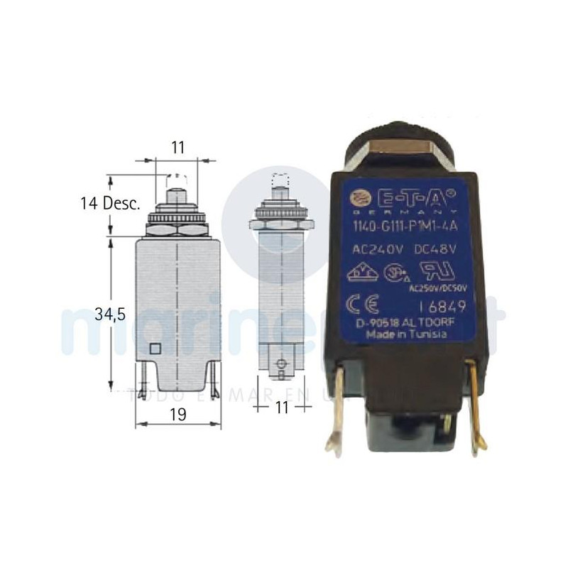 INTERRUPTOR MAGNETOTERMICO E.T.A., 8 Ah, 1140-G111-P1M1-4A