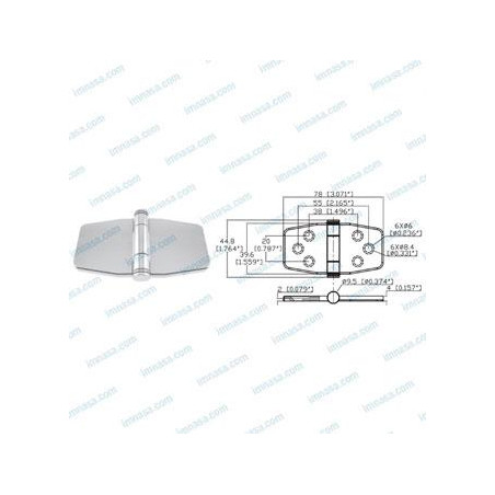 BISAGRA BUTTERFLY UP 39,6 x 78mm, INOX 316