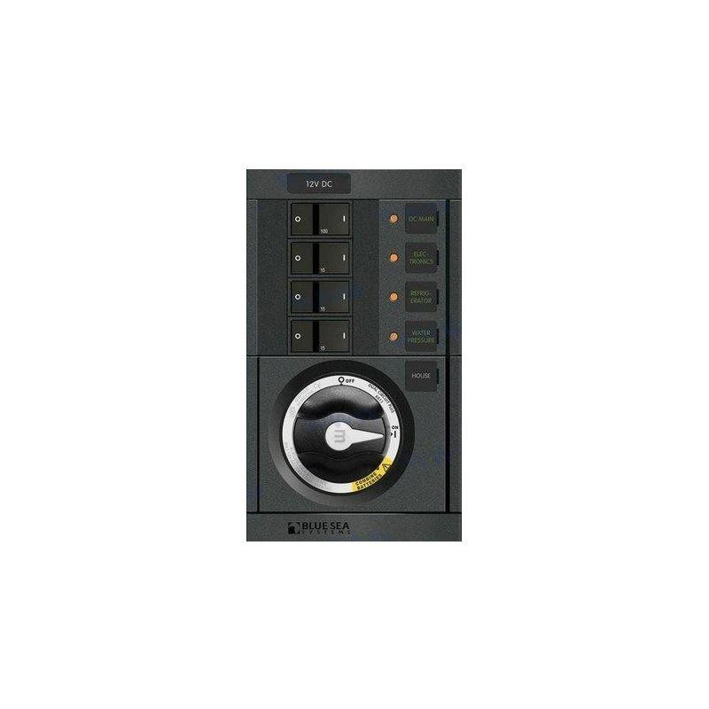 PANEL 360 DC, DESCONECTADOR 2 BATERIAS + 3 INTERRUPTORES, BLUE SEA++...