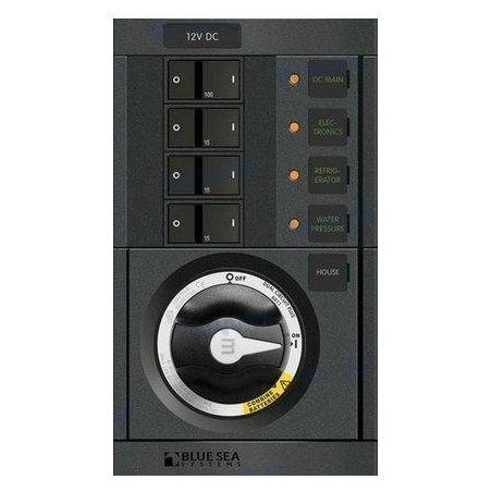 Blue Sea - PANEL 360 DC, DESCONECTADOR 2 BATERIAS + 3 INTERRUPTORES, BLUE SEA++...