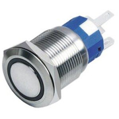 PULSADOR INOX OFF-(ON) c/LED ROJO, 12v, 5A, 19mm