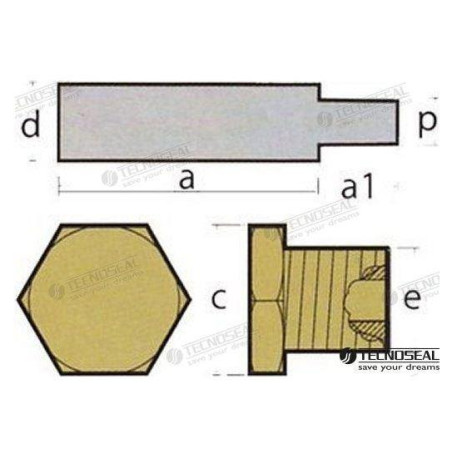 Tecnoseal - ANODO FORD c/TAPON, 22mm x 1/2"GAS, TECNOSEAL