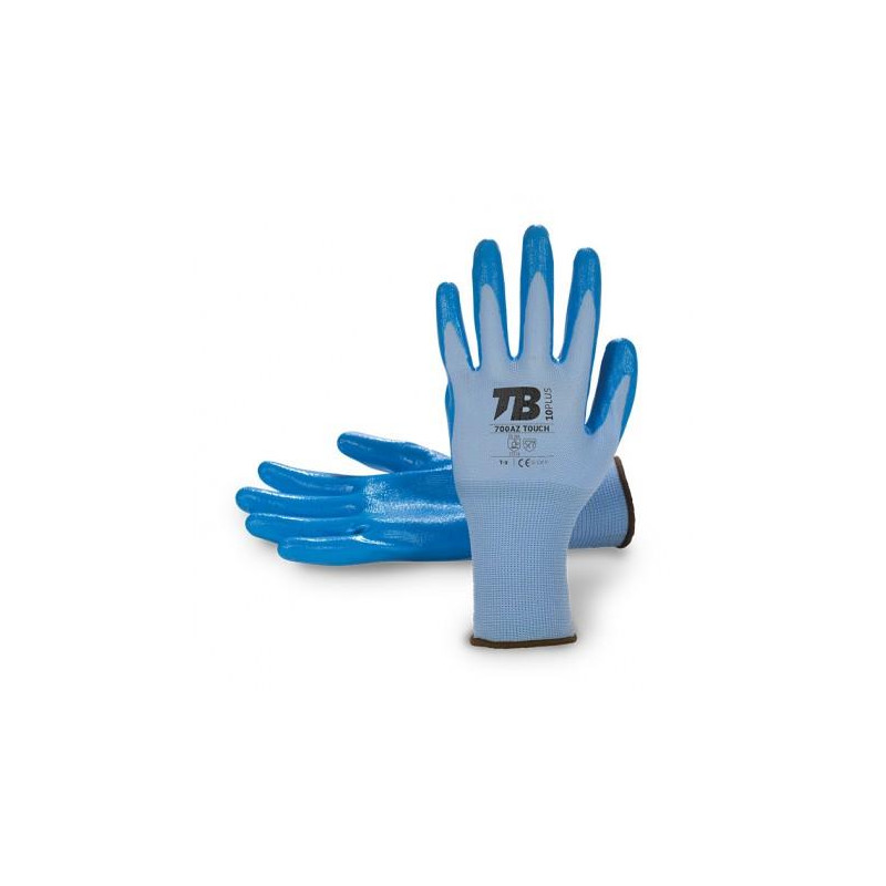 GUANTES NYLON GRIS c/NITRILO AZUL T-10