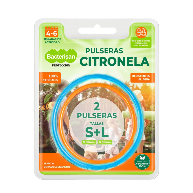 PULSERAS REPELENTES MOSQUITOS, BACTERISAN, RESISTENTES AL AGUA, PAR