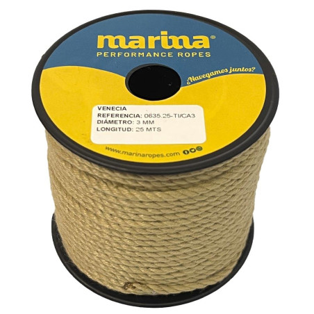 Marina Performance Ropes - CABO MARINA VENECIA, CAÑAMO, CARRETE, 25m, 3mm (0635CO-03)