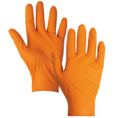 GUANTES NITRILO NARANJA DIAMANTADOS, 50 UNIDADES, TALLA-L