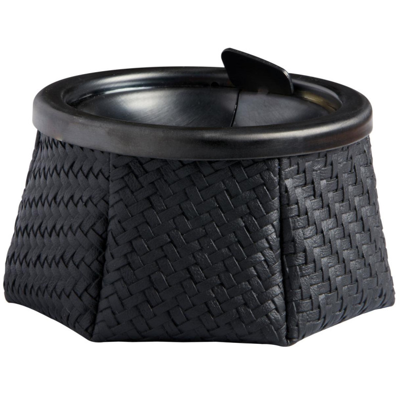 CENICERO c/TAPA, RATTAN, NEGRO