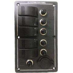 Seaworld - PANEL 5 INTERRUPTORES BASCULA c/LED, VERTICAL c/FUSIBLES, NEGRO, 165 x 155mm