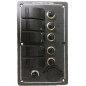 PANEL 5 INTERRUPTORES BASCULA c/LED, VERTICAL c/FUSIBLES, NEGRO, 165 x 155mm